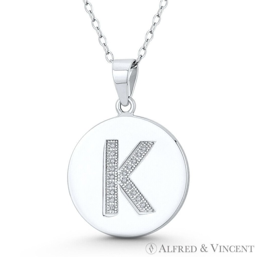 Initial Letter K Cz Crystal Circle Pendant In 925 Sterling Silver W Rhodium 30$